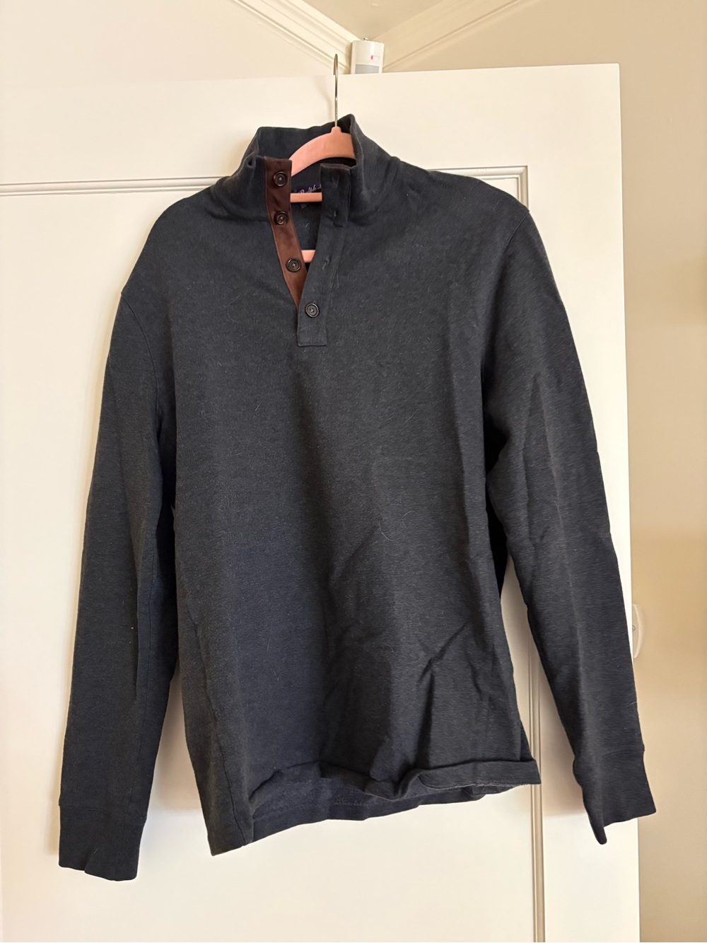 Ralph Lauren Purple Label Charcoal Gray pullover with Brown Suede Trim